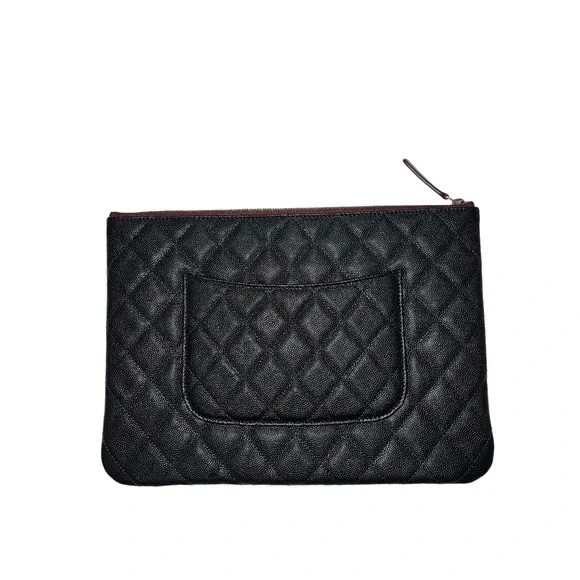 Chanel REV Black Caviar Gold Classic Quilted CC Zipper Pouch O Case Medium Bag - Picture 10 of 12